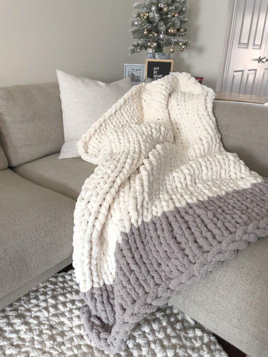 Healing Hand, Chunky Knit Blankets White with Light Grey on one side only