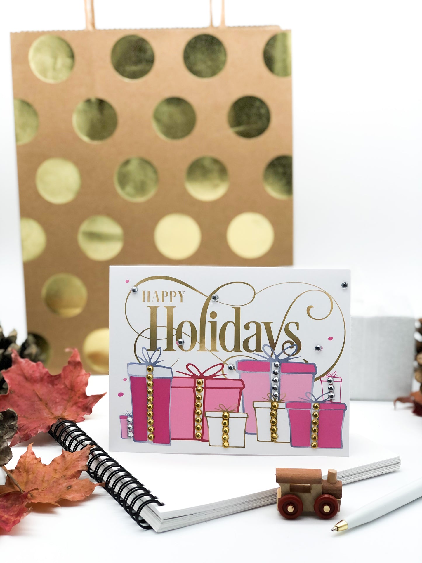 Happy Holiday Greeting Card with pink presents