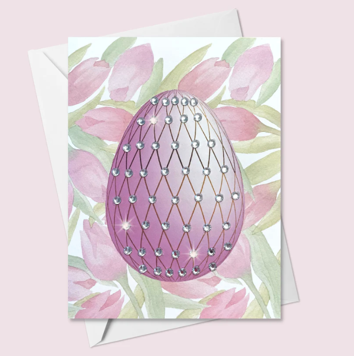 Faberge Style Easter Egg with Tulips - Greeting Card