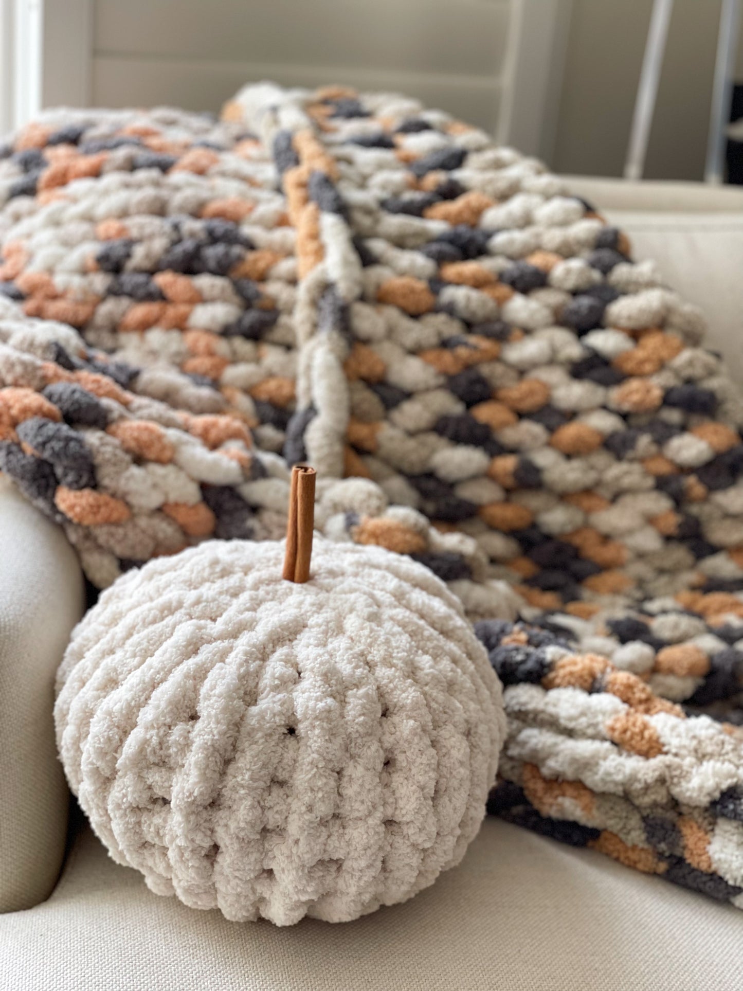 Healing Hand, Chunky Knit Blankets Pumpkin Spice Blanket & Pumpkin Pillow Set