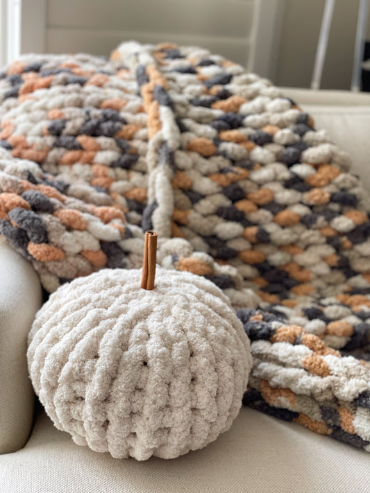 Healing Hand, Chunky Knit Blankets Pumpkin Spice Blanket & Pumpkin Pillow Set