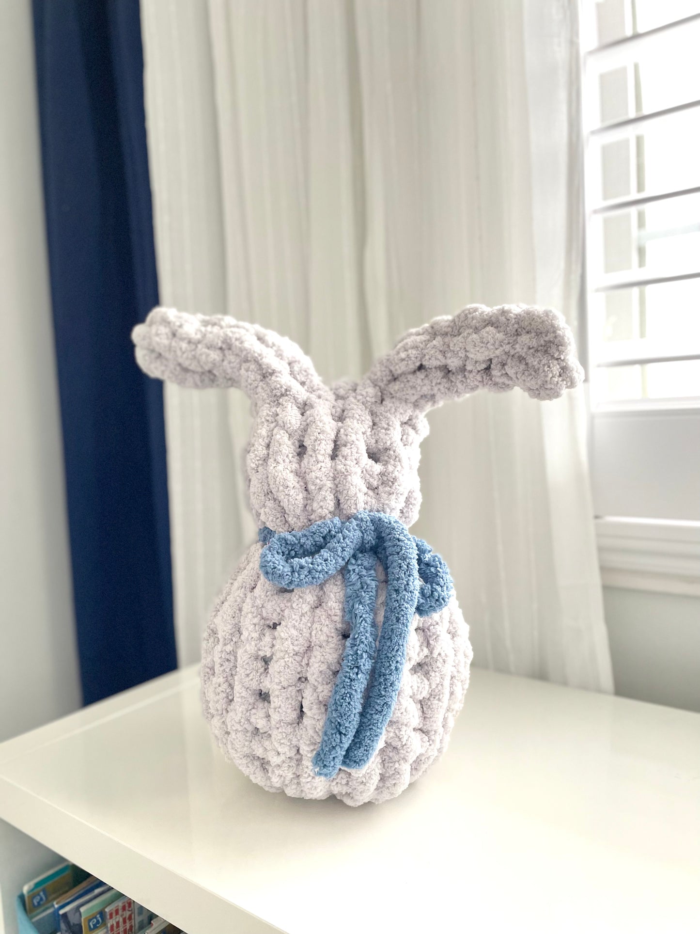 Stuffy Easter Bunny - Earl Grey with Blue Bow