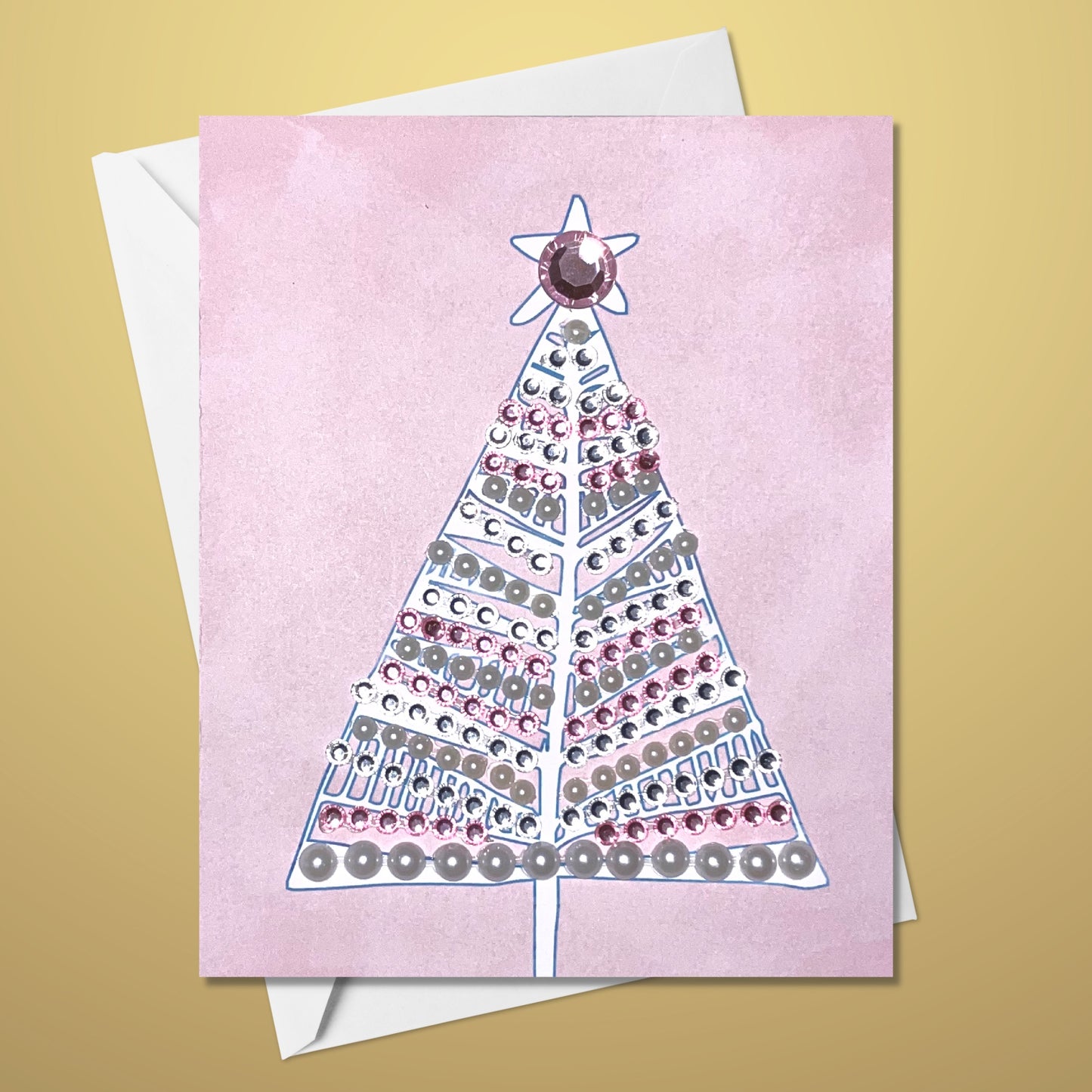 Merry Christmas Tree Greeting Card Pink Sparkles