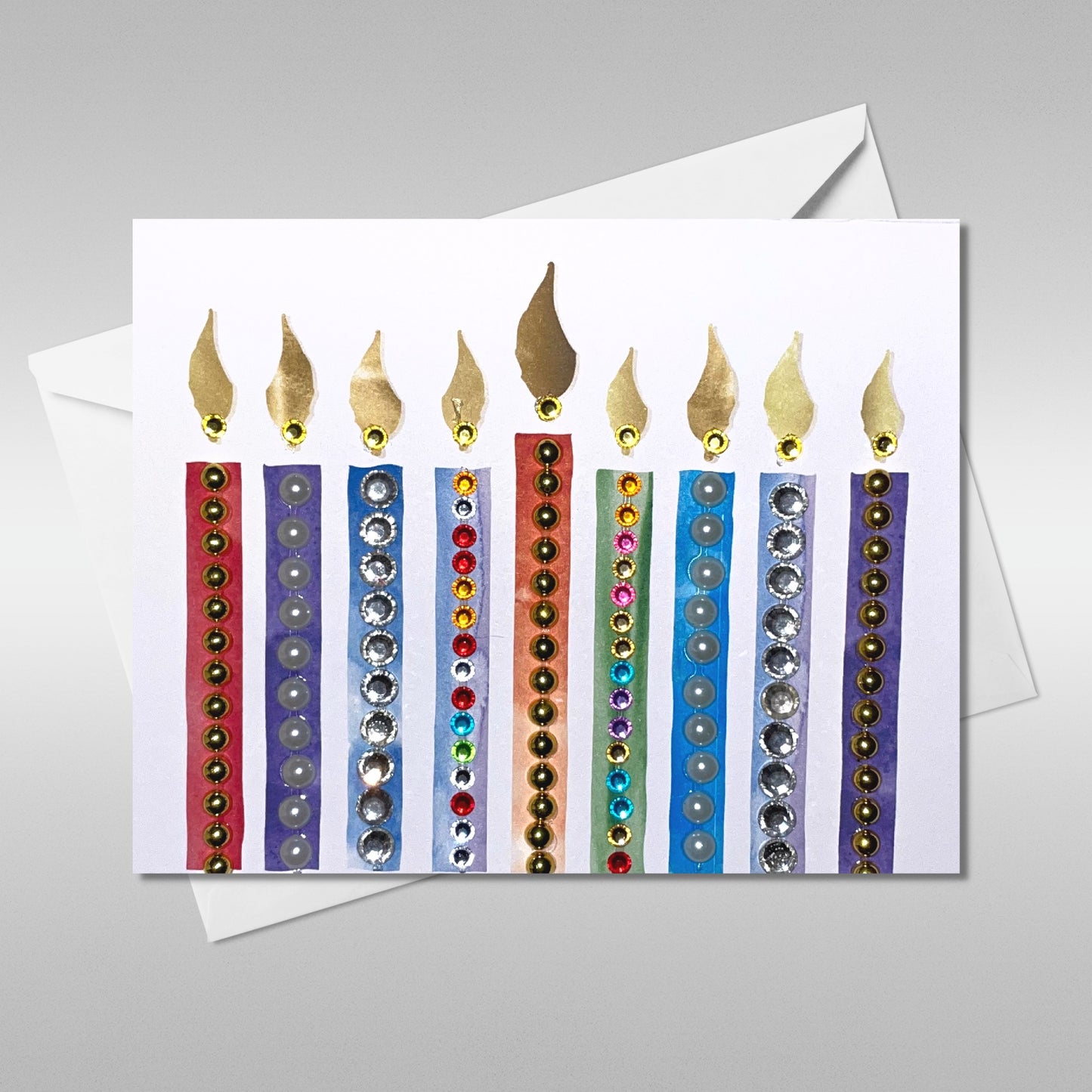 Chanukah Greeting Card - Lit Candles Menorah