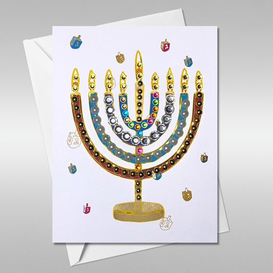 Chanukah Greeting Card - Menorah with Dreidels