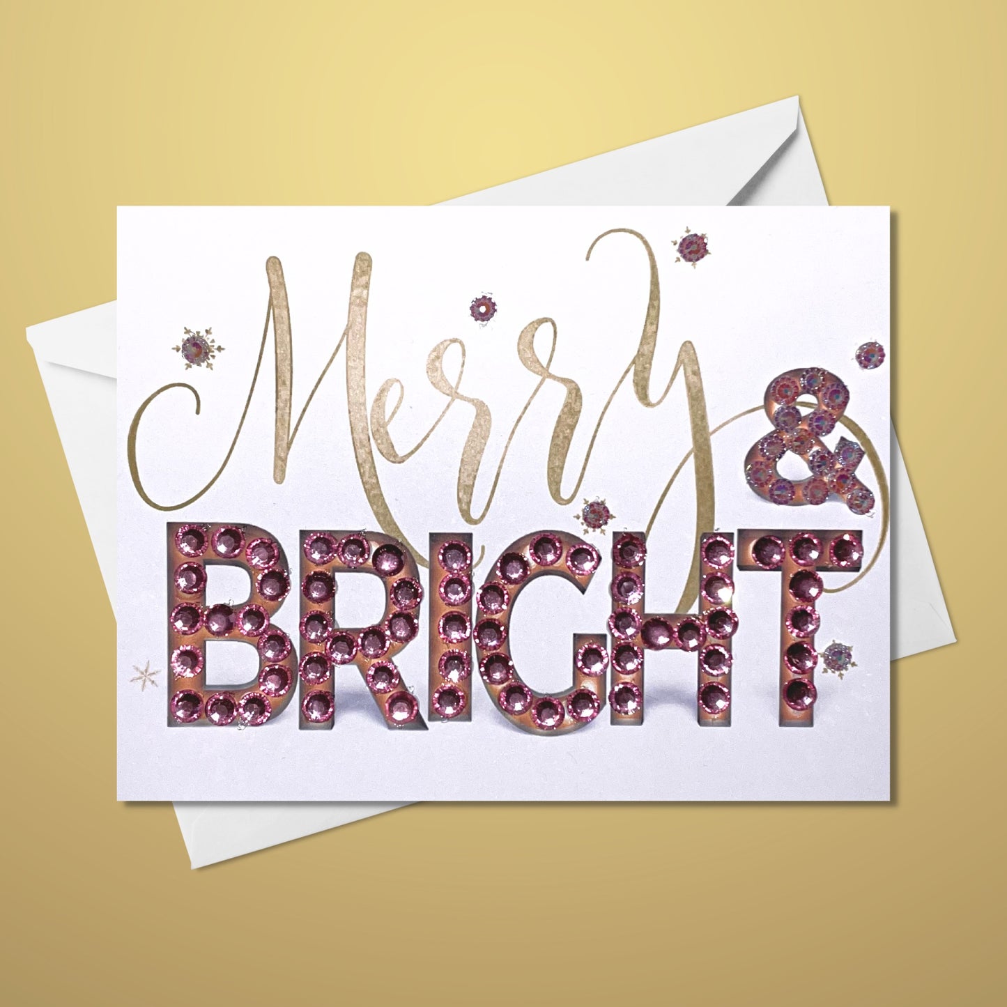 Merry Christmas Merry & Bright Greeting Card Gold