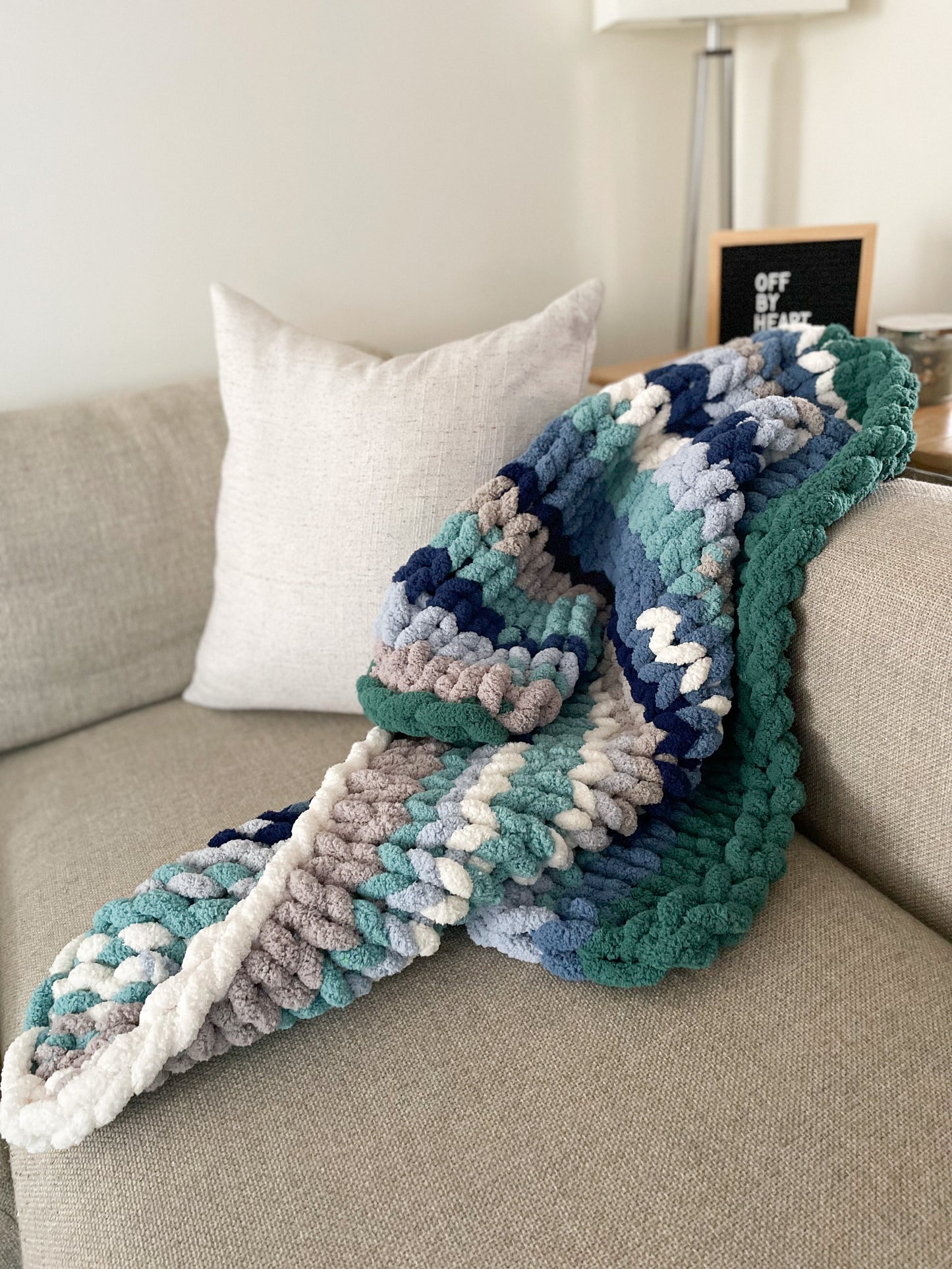 Healing Hand, Chunky Knit Blankets Odd Blues - ONE OF A KIND