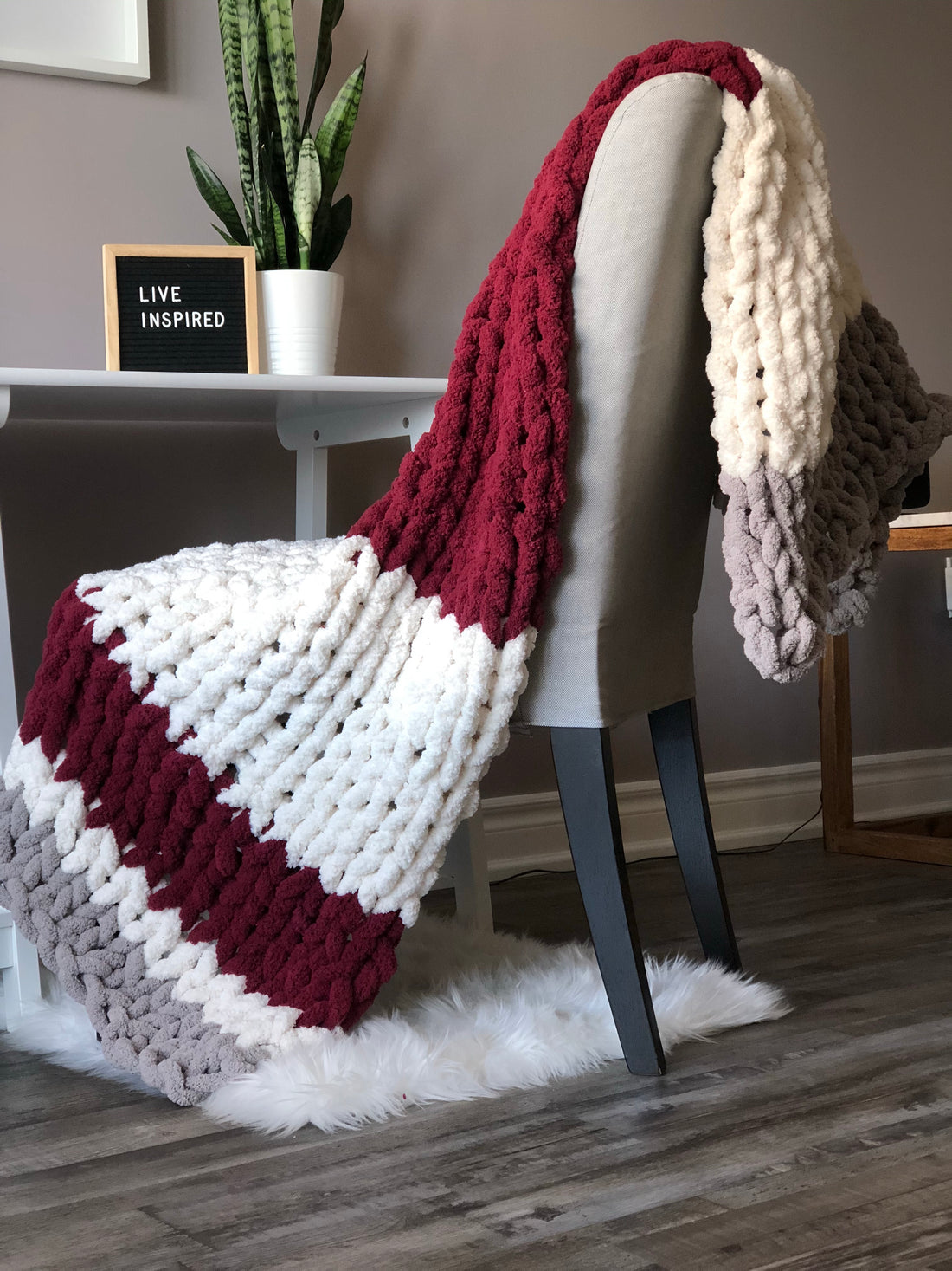 Healing Hand, Chunky Knit Burgundy Stripes – Off By Heart Design