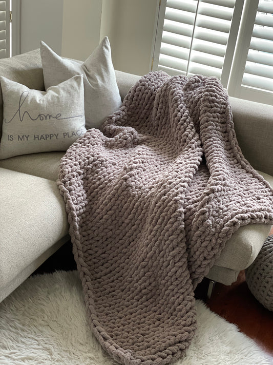 Healing Hand, Chunky Knit Blankets Taupe Grey
