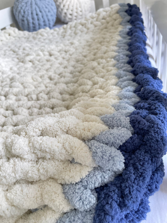 Healing Hand, Chunky Knit Baby Blankets - Blue Accent