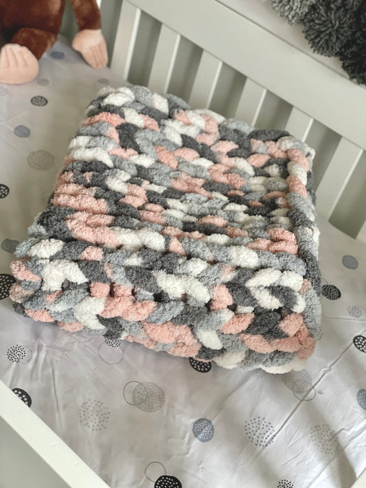 Healing Hand, Chunky Knit Baby Blankets - Pink marble mix
