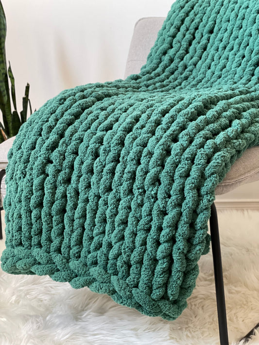 Healing Hand Knit, Chunky Knit Blankets Solid Emerald