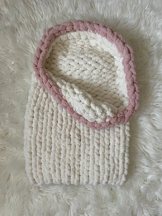 Baby Bunting Bag | Sleeping Bag | White with Soft Pink Boarder