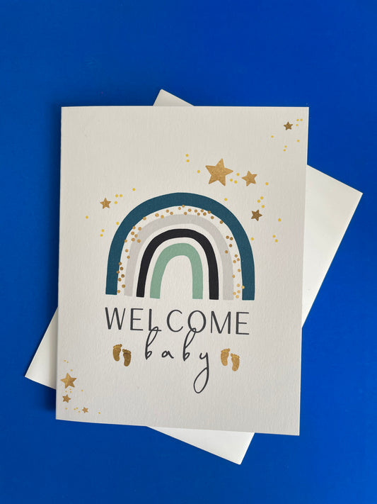 Welcome Baby Greeting Card - Blue Tones