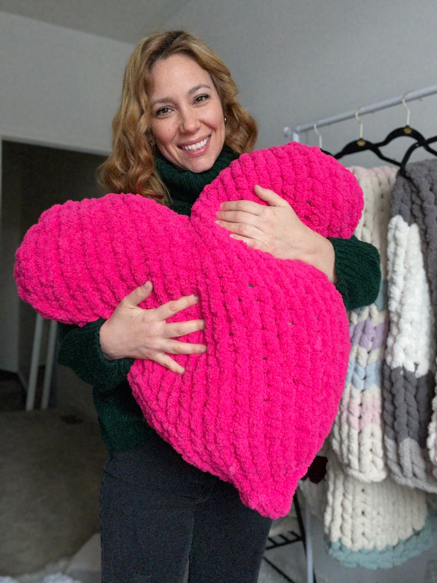 23” Valentine’s Day Heart Pillow in Hot Pink