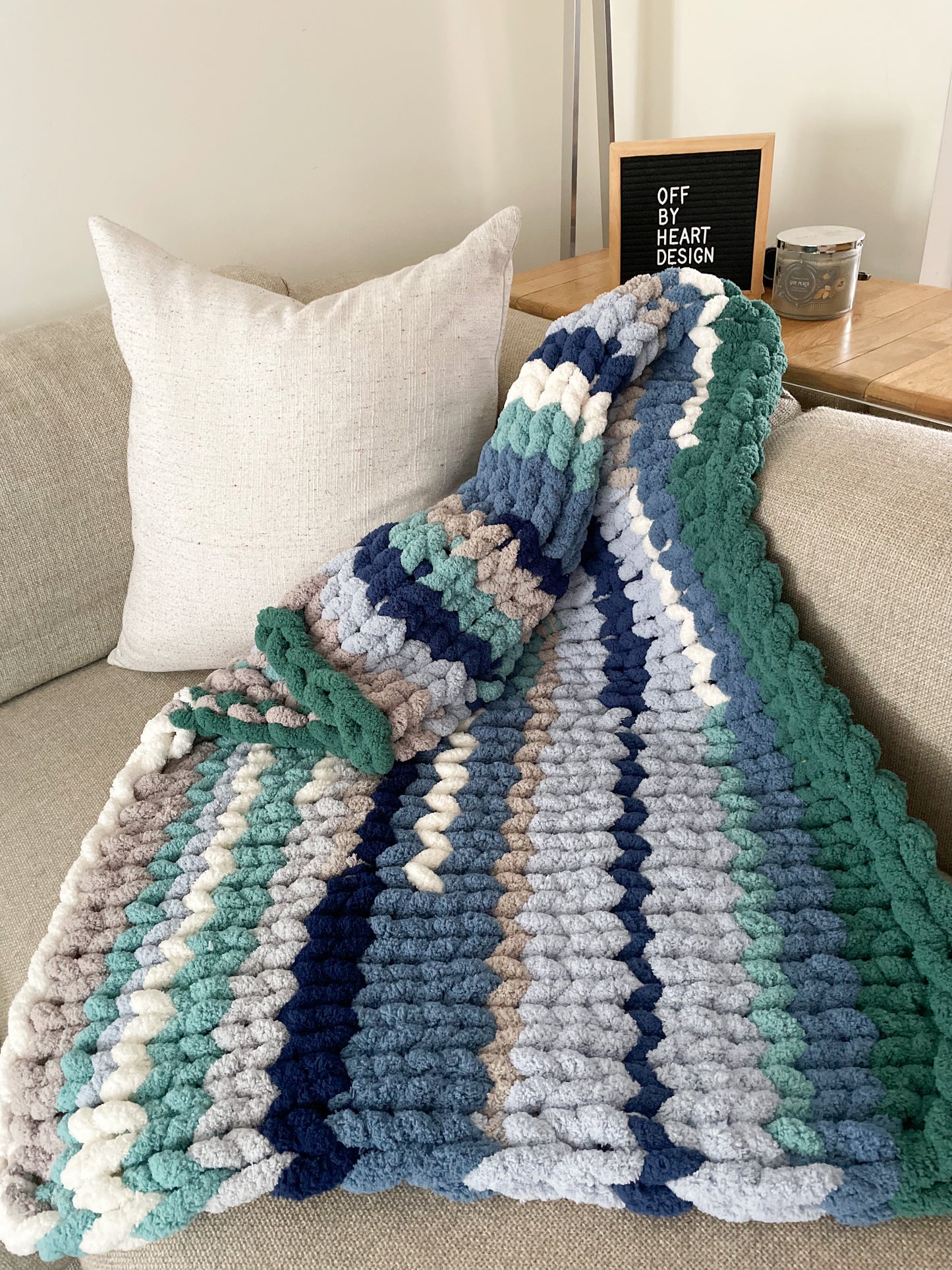 Healing Hand, Chunky Knit Blankets Odd Blues - ONE OF A KIND