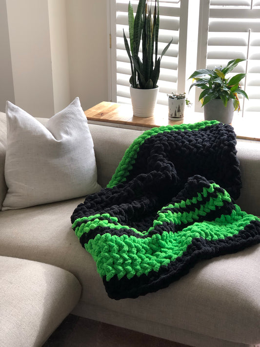 Healing Hand, Chunky Knit Blankets Lime Green & Black