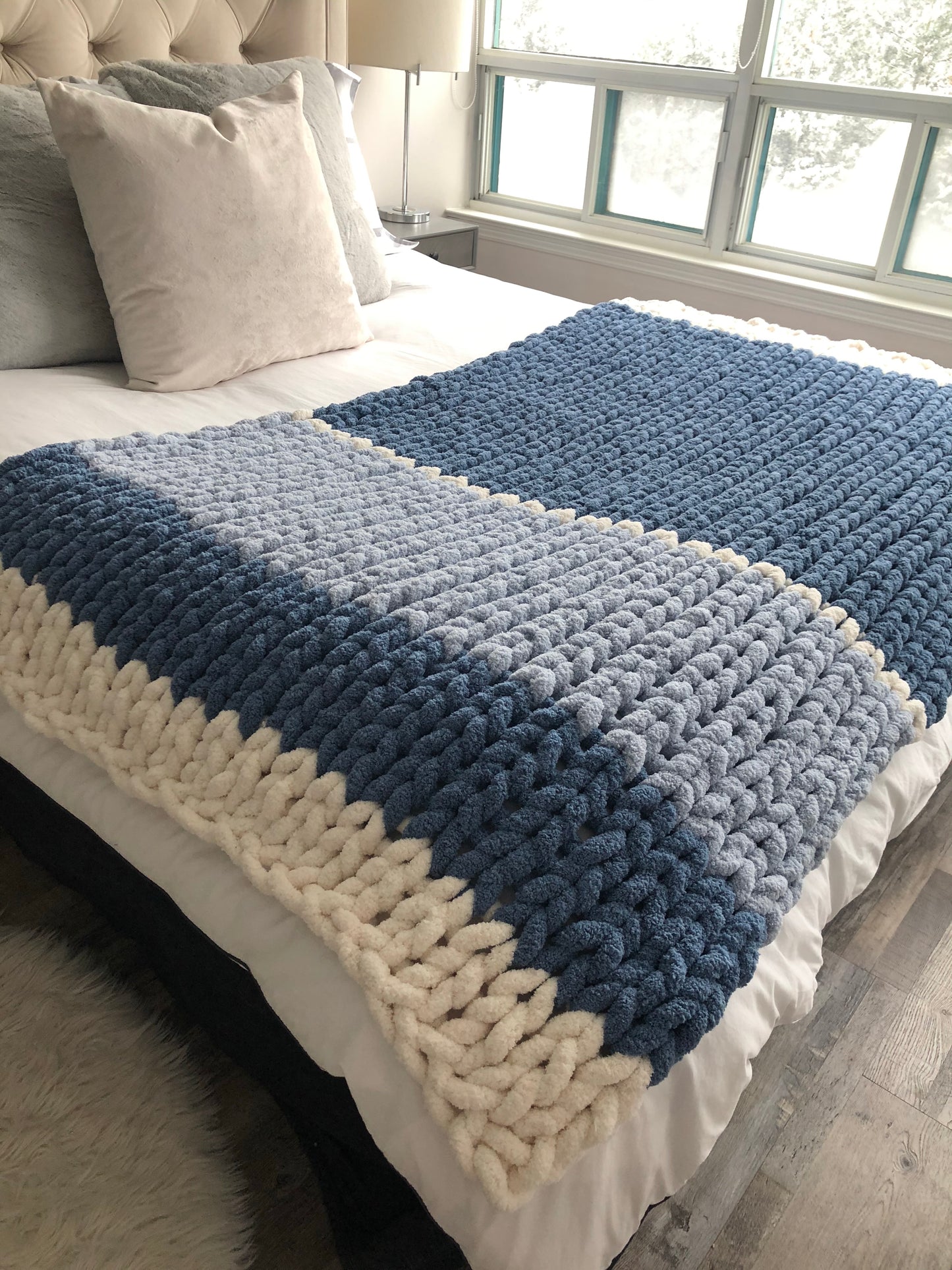 Healing Hand, Chunky Knit Blankets Cottage Blue