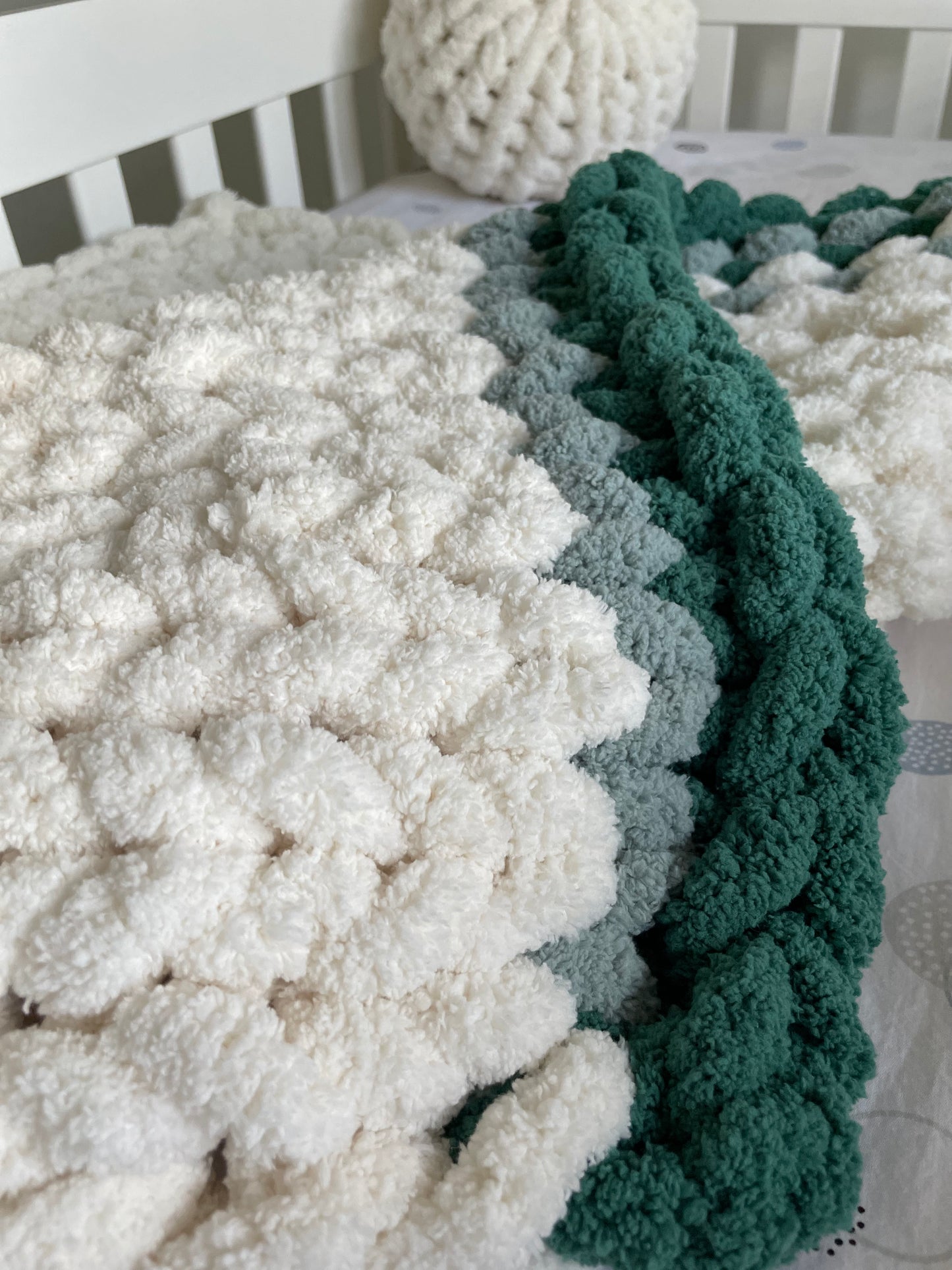 Healing Hand, Chunky Knit Baby Blankets - Emerald Green Accent