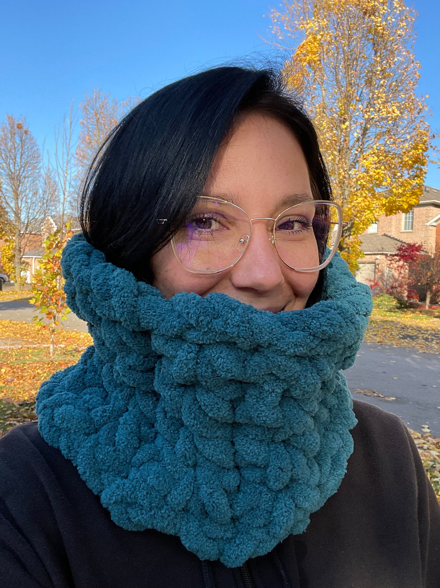 Chunky knit collar scarf - Teal