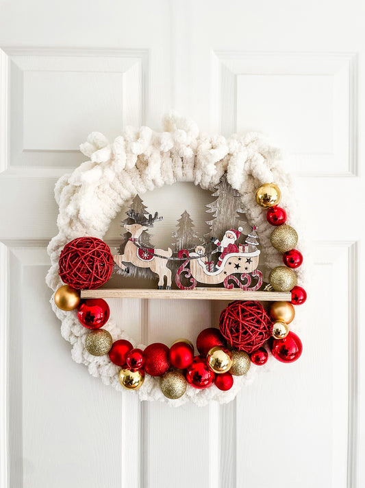 Santa Fluffy Yarn Wreath White 14”