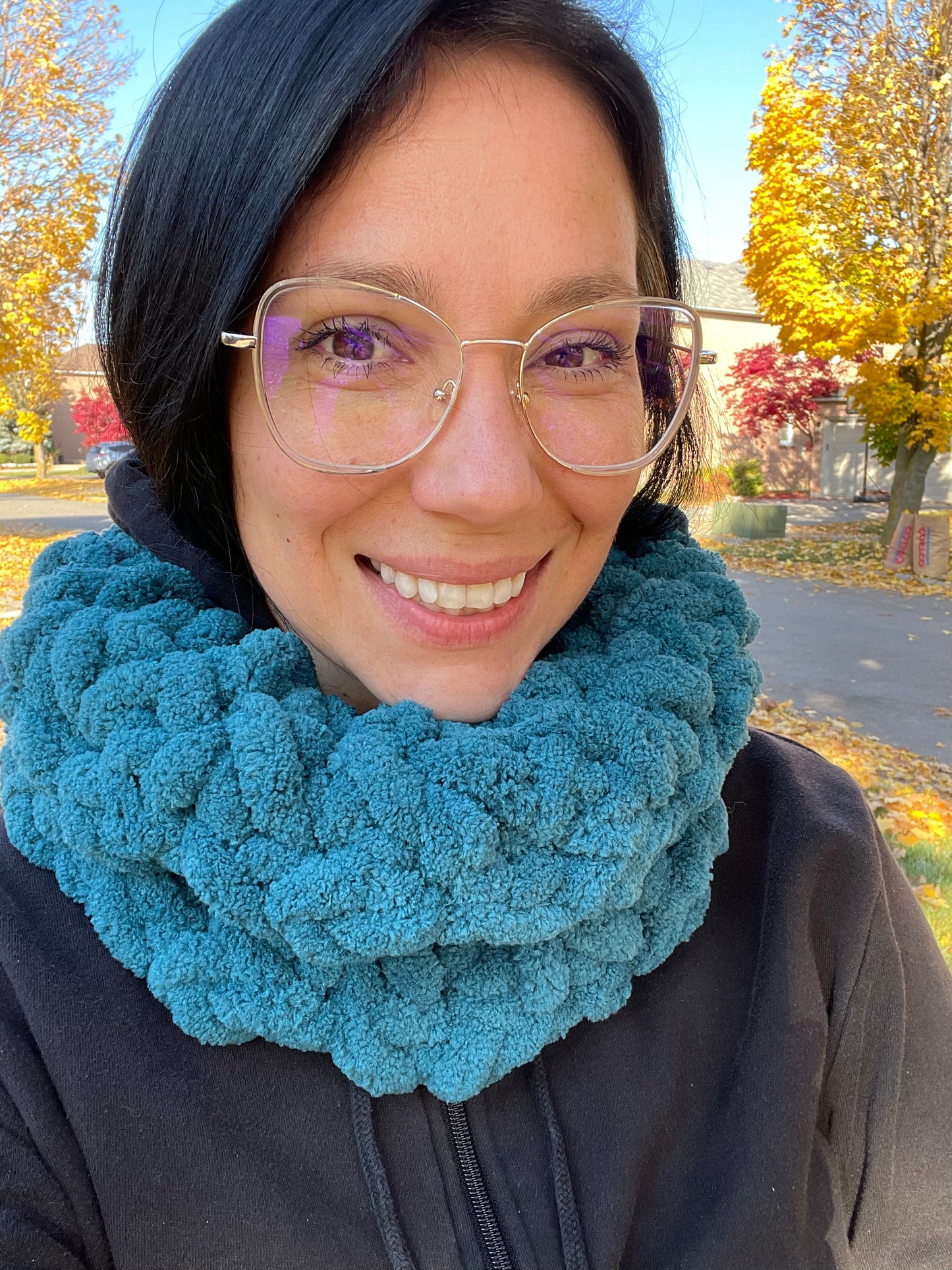 Chunky knit collar scarf - Teal