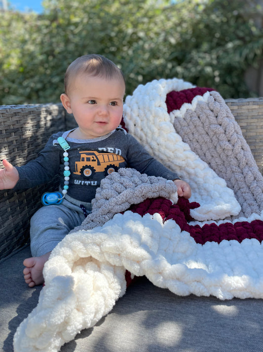 Healing Hand, Chunky Knit Baby Blankets - Sock Monkey
