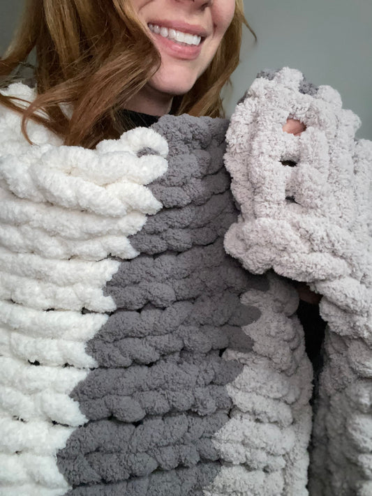 Healing Hand, Chunky Knit Grey Stripes