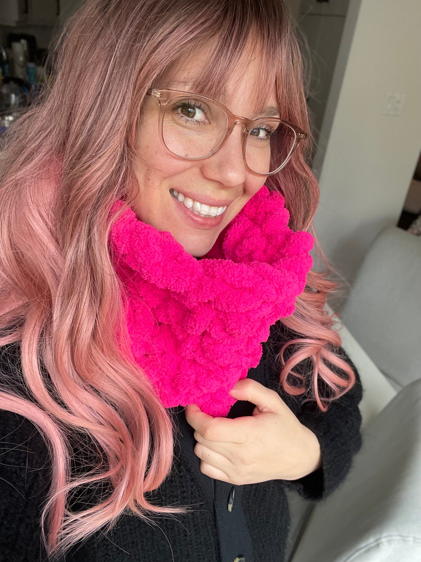 Chunky knit cowl scarf - Hot Pink